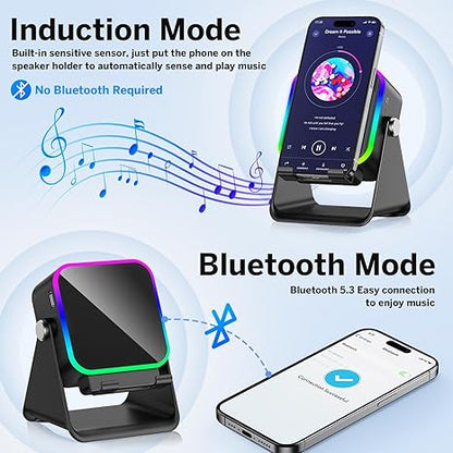 5-in-1 Smart Induction Speaker Stand with 3500mAh Power Bank & Ambient Light