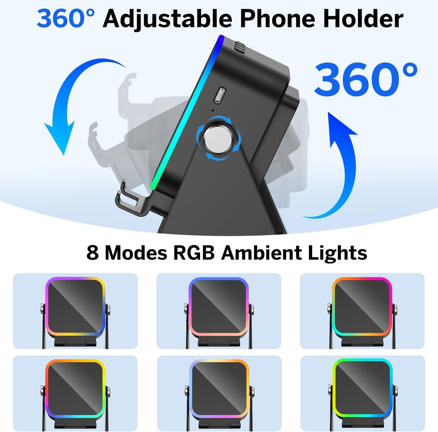 5-in-1 Smart Induction Speaker Stand with 3500mAh Power Bank & Ambient Light