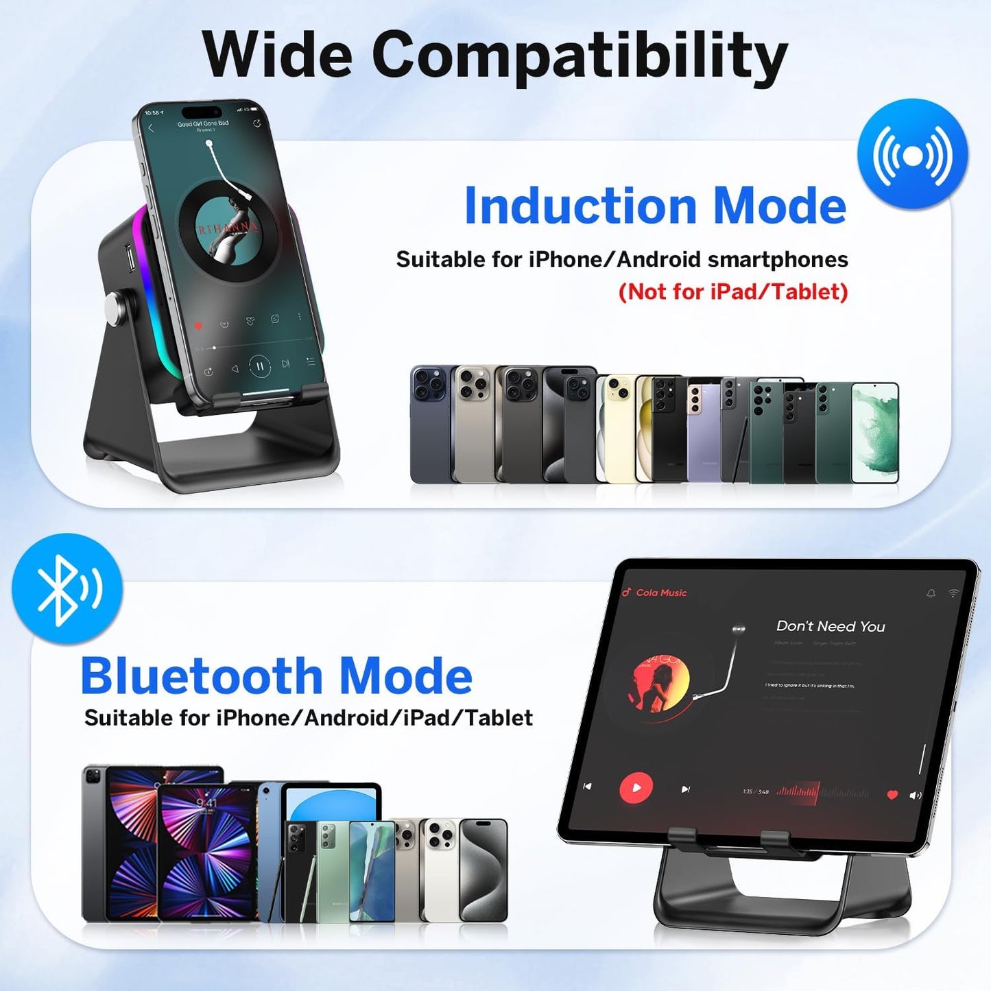 5-in-1 Smart Induction Speaker Stand with 3500mAh Power Bank & Ambient Light