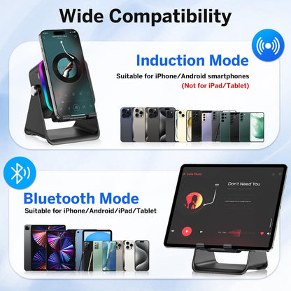 5-in-1 Smart Induction Speaker Stand with 3500mAh Power Bank & Ambient Light