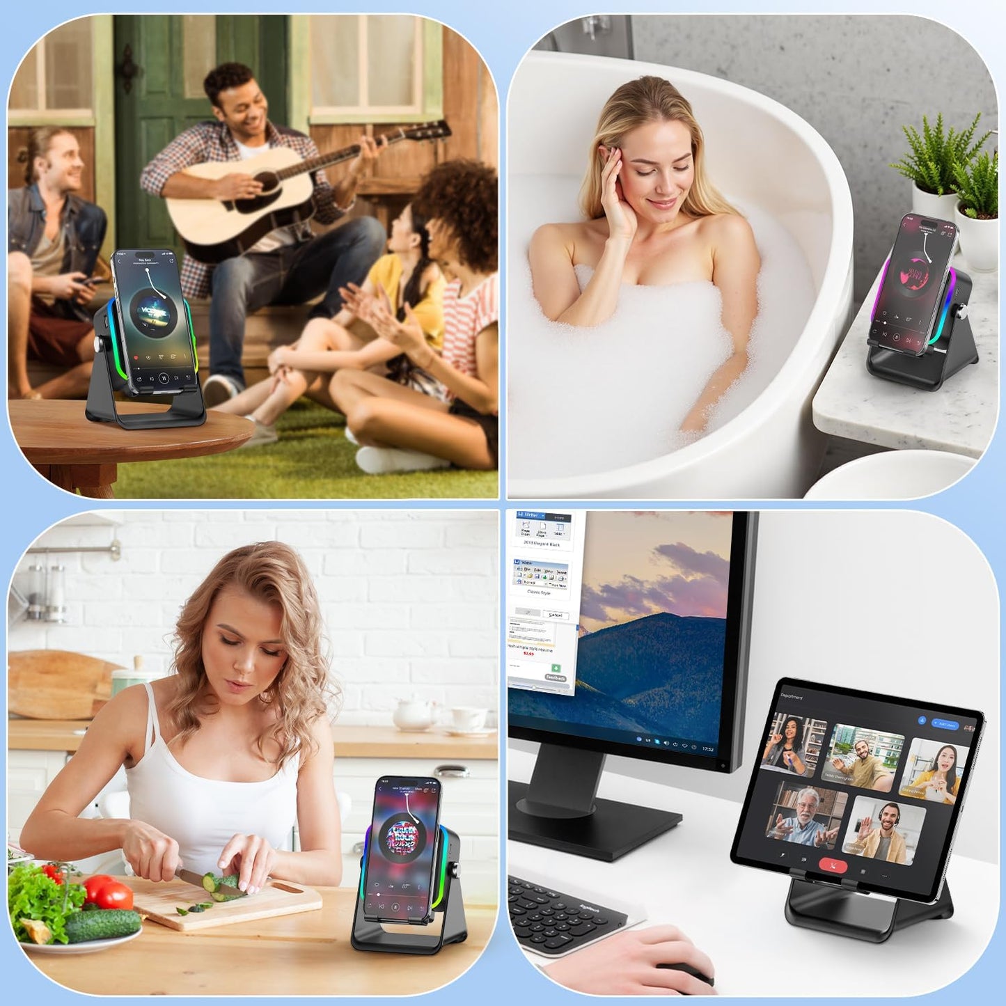 5-in-1 Smart Induction Speaker Stand with 3500mAh Power Bank & Ambient Light