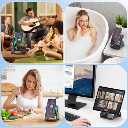 5-in-1 Smart Induction Speaker Stand with 3500mAh Power Bank & Ambient Light