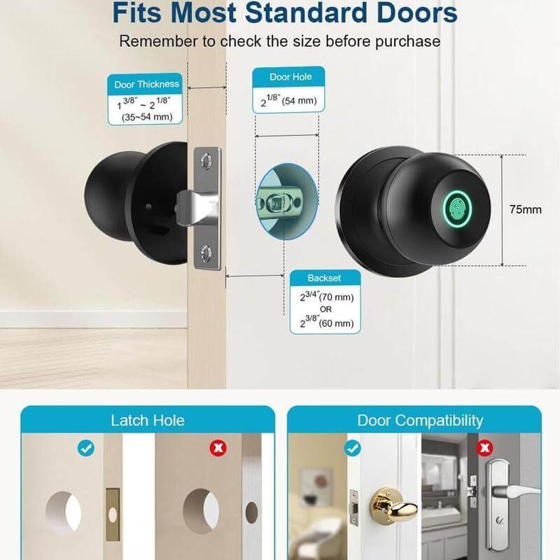 3-in-1 Keyless Entry Smart Fingerprint Door Knob with App Control