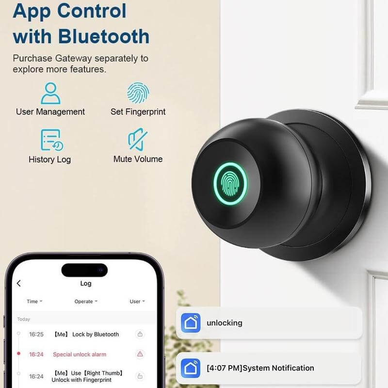 3-in-1 Keyless Entry Smart Fingerprint Door Knob with App Control