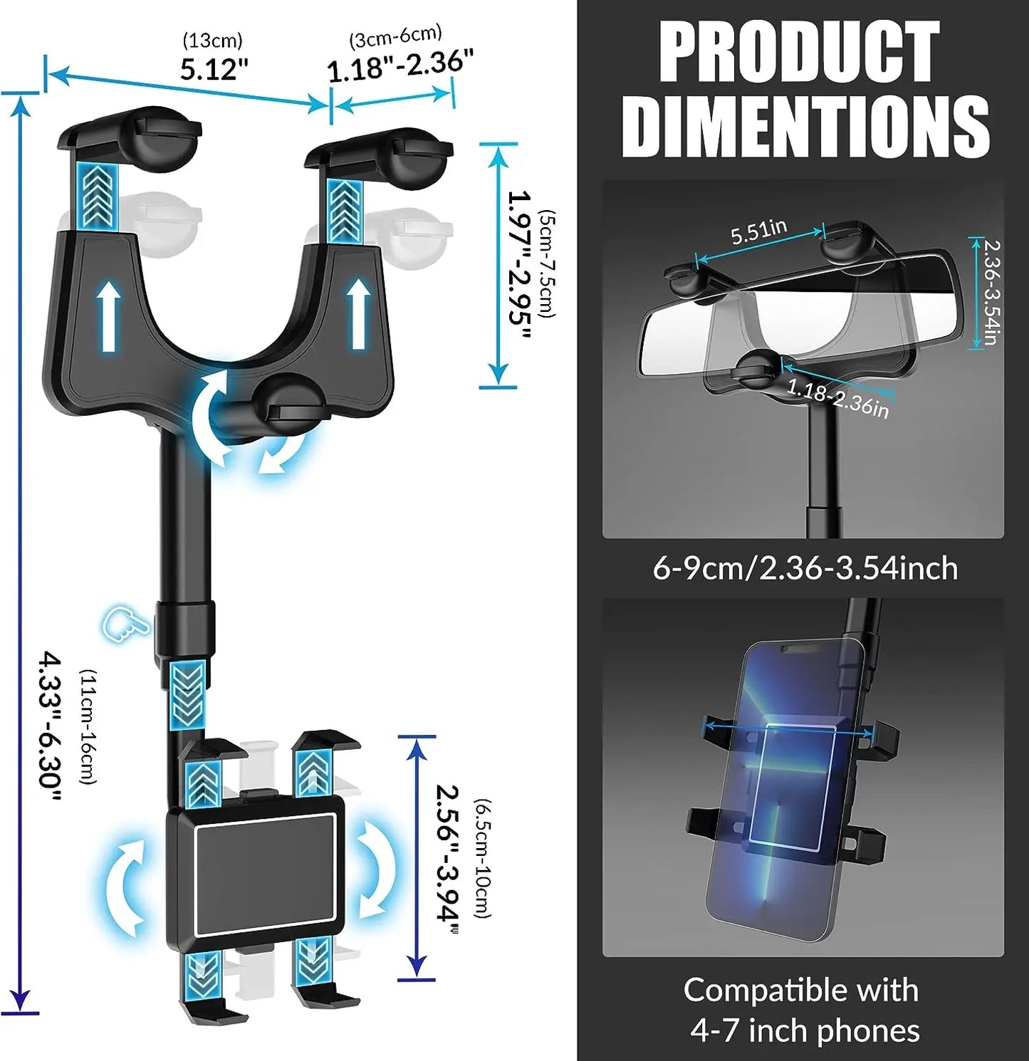 360 Degree Car Phone Holder Rearview Mirror