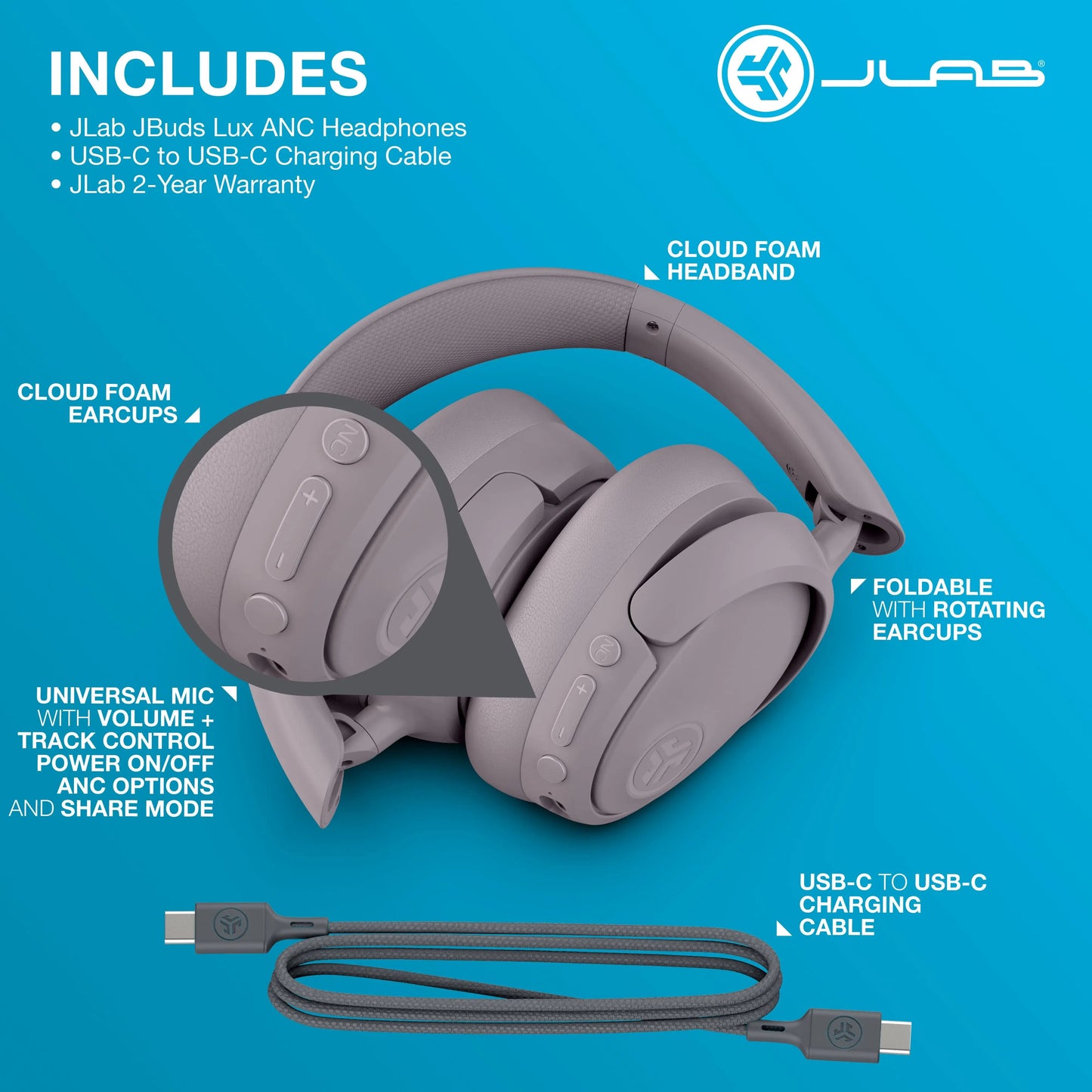 JLab JBuds Lux Active Noise Cancellation Wireless Bluetooth Headphones