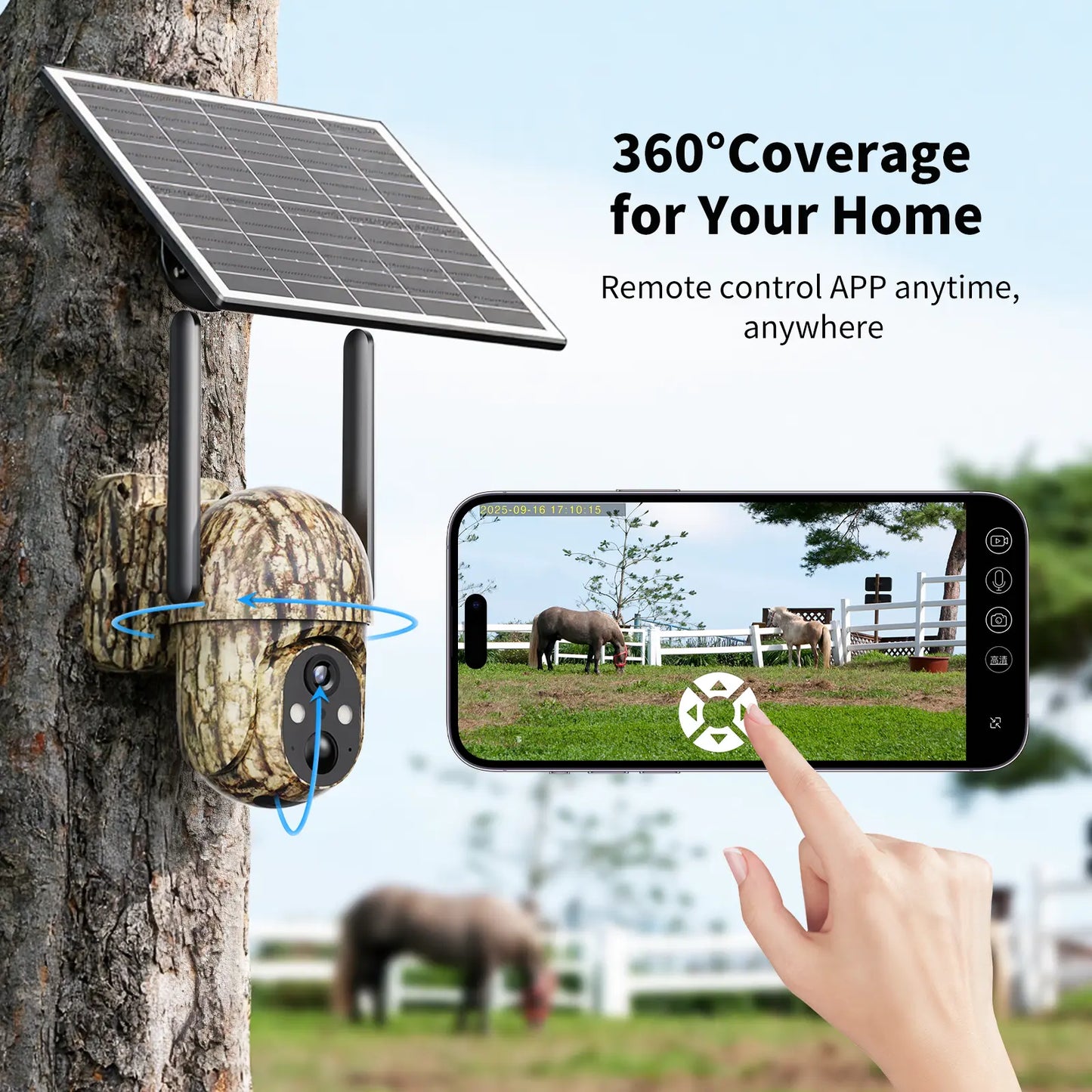 2K HD Wireless 4G LTE Solar Security Camera with 360° View