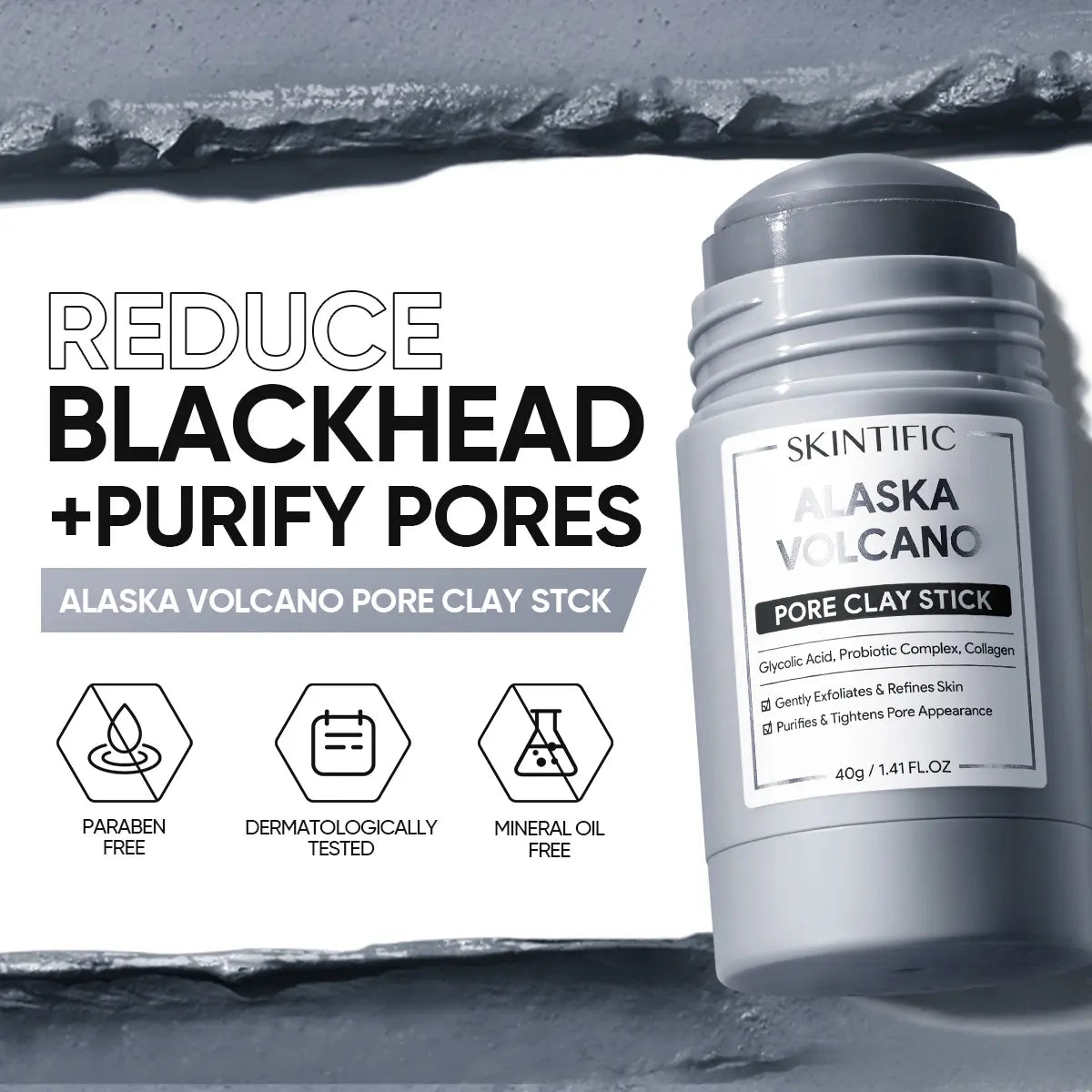 SKINTIFIC Alaska Volcano Pore Clay Stick Cleansing Blackhead Remover Face Mask Stick