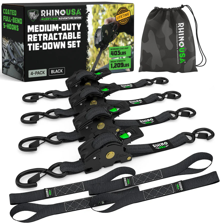 Rhino USA 1" x 10' Retractable Ratchet Straps
