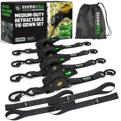 Rhino USA 1" x 10' Retractable Ratchet Straps