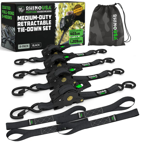 Rhino USA 1" x 10' Retractable Ratchet Straps